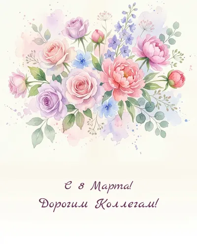 открытка с 8 марта! дорогим коллегам! — watercolor flowers 11